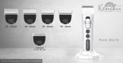 Kenchii Flash™ | Digital Cordless Clipper | Pearl White/Black | 3F, 4F, 5F, 7F, And Detailer Blades | Kit